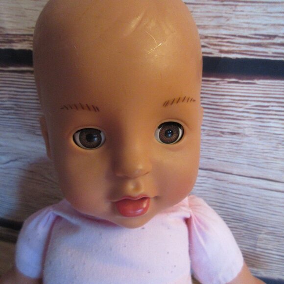 Brass Key Baby Doll Open Close Eyes Pink Cloth Body 14" - Picture 3 of 5